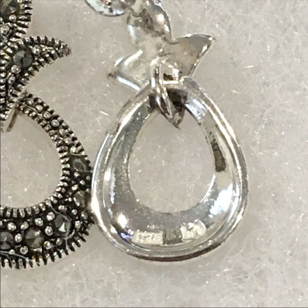 Fleur De Lis Style Marcasite Sterling Silver Drop Earrings - Picture 3 of 7